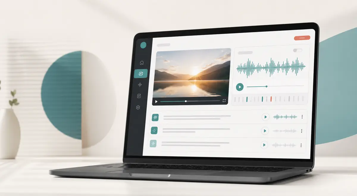 Placeholder showing a video, description text, and audio waveform